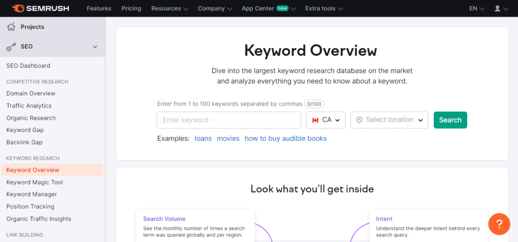SEMrush Keyword Magic Tool